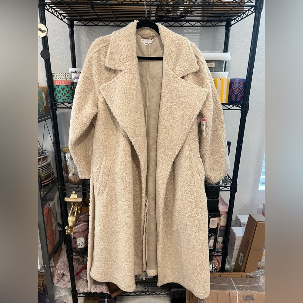 Good American Oversized Sherpa Trench Coat - Bone, XS/S NWOT - Picture 6 of 9